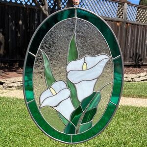 Stained Glass Calla Lilies Oval Suncatcher